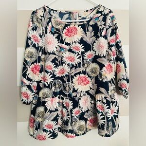 Floral Print Blouse with Pink and White Flowers Size Small